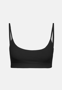 Απλό μαύρο cropped bralette με λεπτούς διπλούς ιμάντες ώμων και στρογγυλή λαιμόκοψη σε ουδέτερο φόντο.