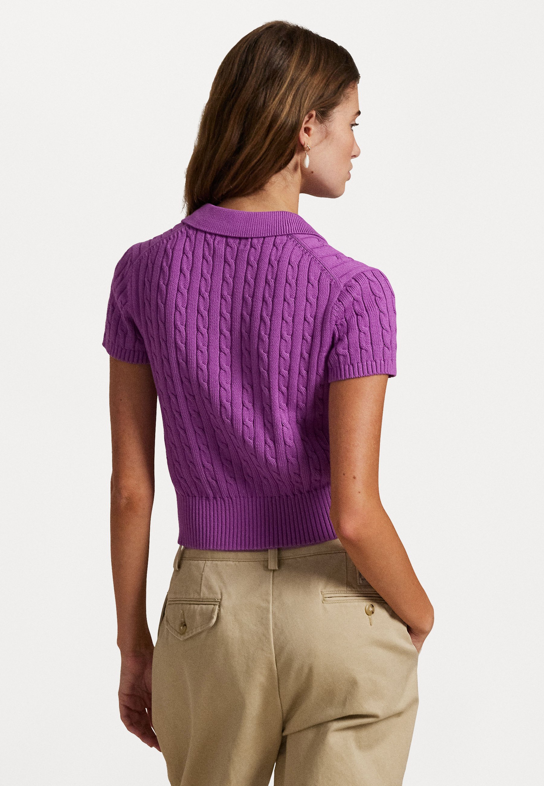Polo Ralph Lauren CABLE-KNIT COTTON CROPPED POLO SHIRT - Polo