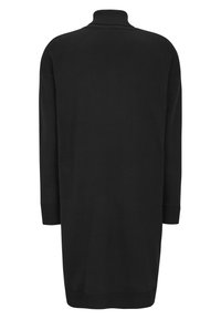 Maglione nero a maniche lunghe con colletto alto, caratterizzato da una vestibilità comoda e polsini a coste, realizzato in morbido tessuto a maglia con una texture liscia.