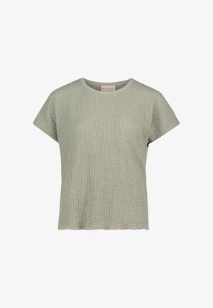 Hellgrünes, kurzärmeliges, strukturiertes Stricktop mit rundem Ausschnitt und geradem Saum.