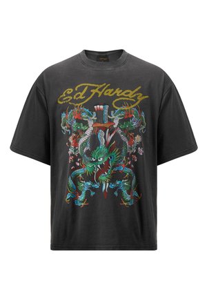 Ed Hardy MENS BATTLE OF THE DRAGONS - Print T-shirt - charcoal