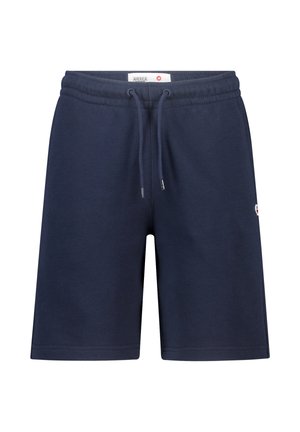 Shorts en coton bleu marine avec taille élastique, cordon de serrage ajustable et petit logo sur la cuisse gauche.