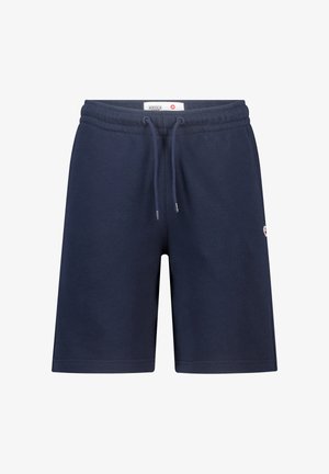 Navyblauwe katoenen shorts met elastische tailleband, verstelbare trekkoord en klein logo op de linker dij.