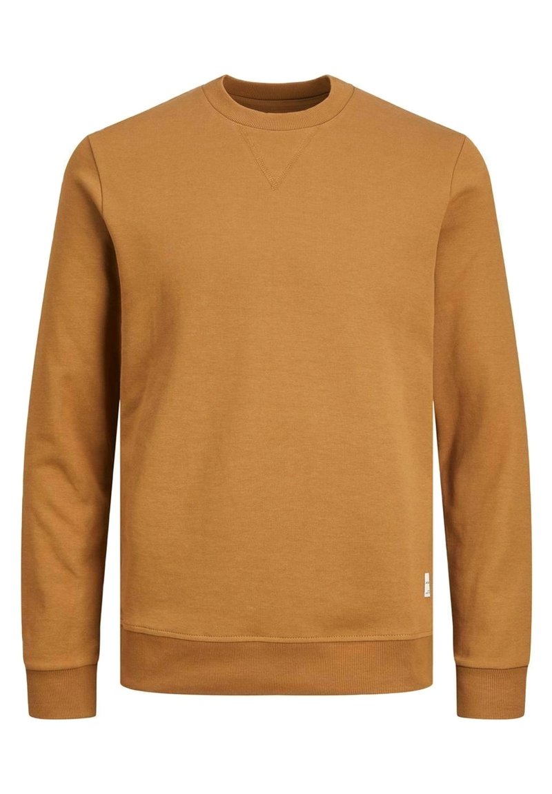 Felpa marrone con collo a giro, polsini e orlo a coste. Realizzata in morbido tessuto misto cotone, presenta una sottile texture e un branding minimal.