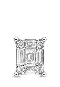 Diamantvormige hanger met smaragd- en briljant geslepen diamanten, gezet in een gepolijst witgouden frame met vier ronde accenten.