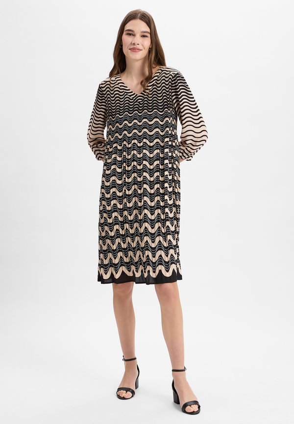 Freizeitkleid - beige schwarz