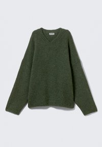 Striktrøje - dark green melange