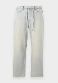 Lyseblå denim-jeans med afslappet pasform, snøre i taljen, diskret falmet tekstur og lige ben. Har klassiske lommer og syninger.
