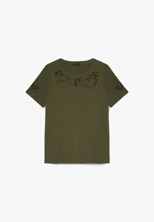 Fiorella Rubino, T-SHIRT CON PIZZO E BORCHIE - T-shirts print - verde militare