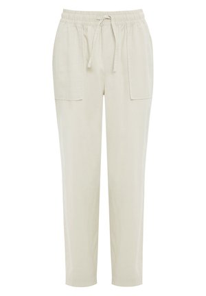Lichtbeige joggerbroeken van zachte stof, met een elastische tailleband, een trekkoord en twee grote zijzakken.