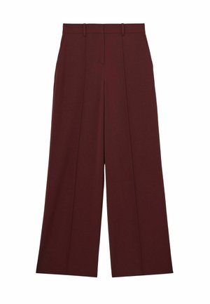 Pantaloni larghi bordeaux realizzati in un tessuto morbido, con vita alta, pieghe doppie e tasche frontali. Design su misura, senza cuciture visibili.