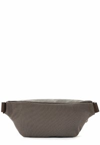 Sac en tissu texturé marron de forme rectangulaire, avec fermeture éclair et sangles latérales. La surface présente un motif tissé pour ajouter du détail.