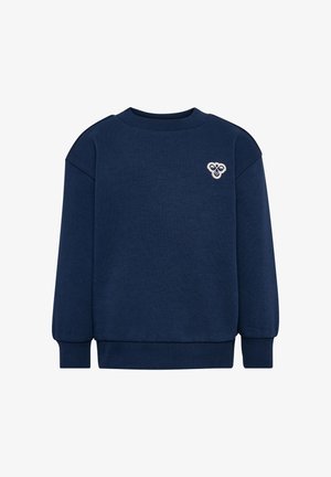 Marinblå sweatshirt med rund halsringning och ribbade ärmslut. Har en broderad logotyp på bröstet. Tillverkad av ett mjukt, strukturerat tyg.