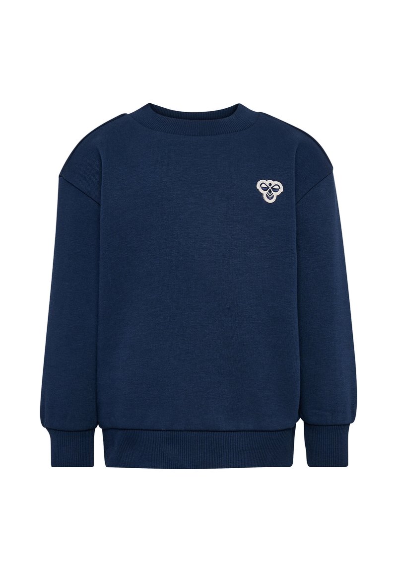 Marinblå sweatshirt med rund halsringning och ribbade ärmslut. Har en broderad logotyp på bröstet. Tillverkad av ett mjukt, strukturerat tyg.