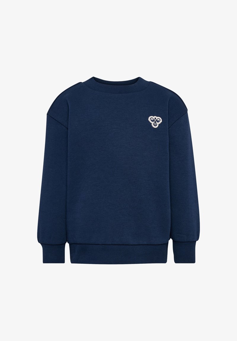 Navyblauwe sweatshirt met een ronde hals en geribbelde boorden. Voorzien van een geborduurd logo op de borst. Gemaakt van een zachte, gestructureerde stof.