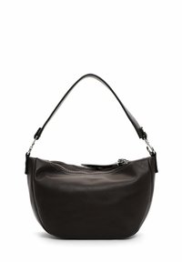 Brūna ādas soma ar mīkstu tekstūru, izliekta forma un nodalījums ar rāvējslēdzēju. Aprīkota ar īsu plecu siksnu un sudraba krāsas metāla detaļām.