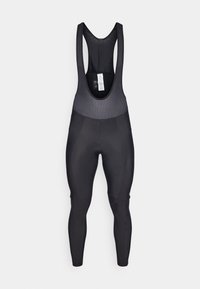 Schwarze Radsport-Bib-Tights mit einem strukturierten Oberteil in Mesh-Design, enganliegenden Beinen und einem gepolsterten Sitz für zusätzlichen Komfort.