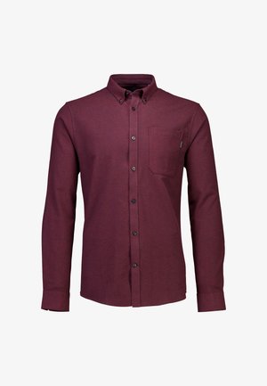 Bordeaux langarm overhemd met knopen, geweven stof, kraag met knopen, borstzak en zwarte knopen, met een rechte zoom.