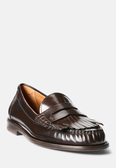 Polo Ralph Lauren ASHTYN FRINGE TRIM CALFSKIN LOAFER - Loaferit/pistokkaat - ebano/tobacco