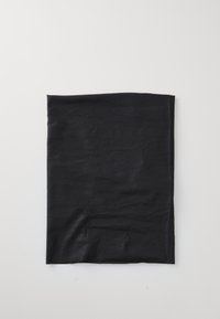 Pezzo di tessuto nero, di forma rettangolare, superficie liscia con una leggera lucentezza, senza motivi o accessori visibili.