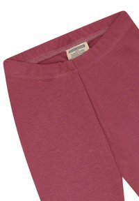 Leggings in cotone organico color bordeaux con una texture liscia, cintura elastica e senza pattern o elementi hardware visibili.