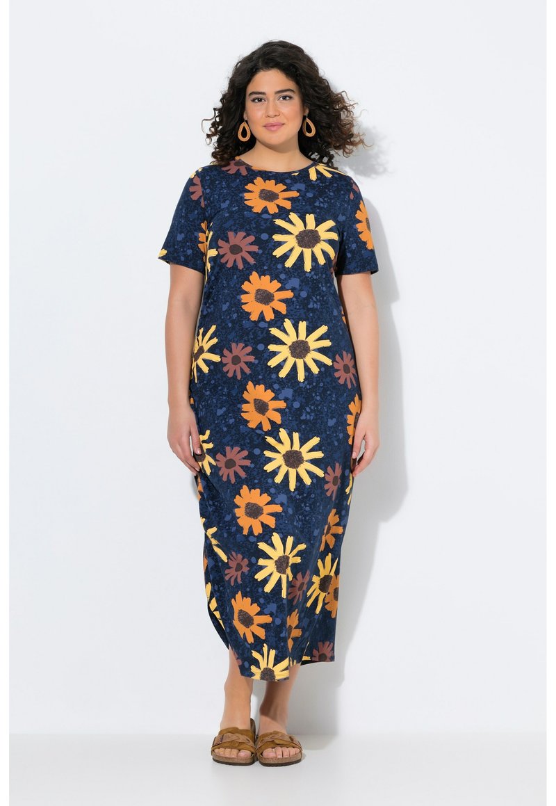 Ulla Popken Jersey Maxidress with Sunflower Print Robe Femme