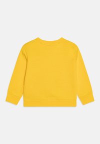 Yellow sweatshirt with long sleeves, round neckline, ribbed cuffs and hem, made from soft cotton material with a smooth texture.