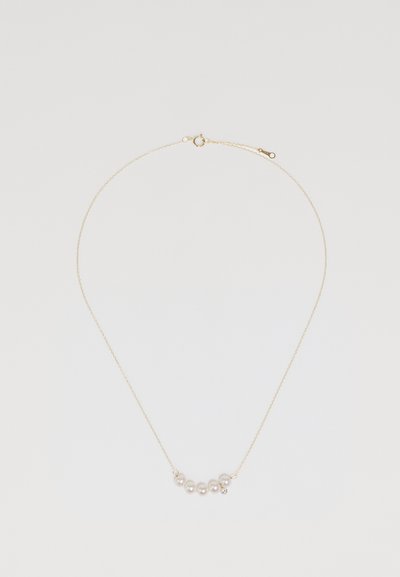 Χρυσή αλυσίδα κολιέ με πέντε μαργαρίτες και μία διακοσμητική πέτρα, με λεπτή υφή και απλή, κομψή σχεδίαση.