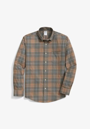 Geknoopte plaid shirt in bruin, zwart en blauw. Voorzien van een puntkraag, lange mouwen en één borstzak. Gemaakt van katoen, regular fit.
