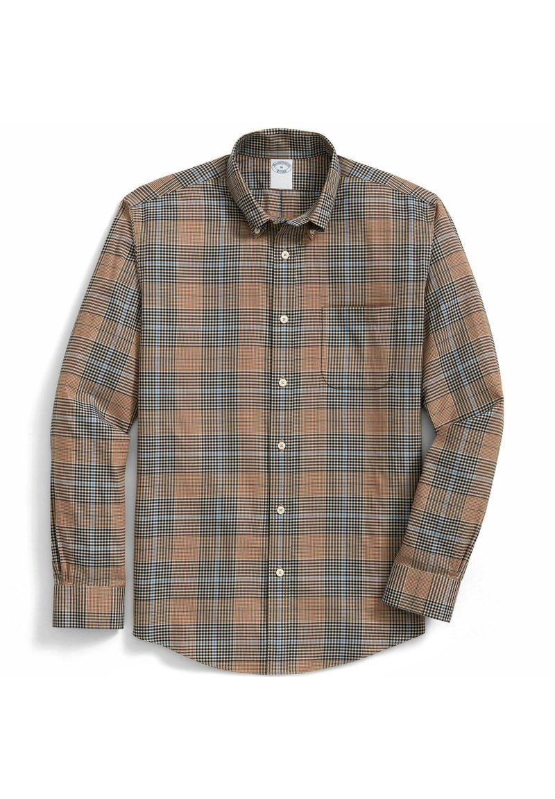 Geknoopte plaid shirt in bruin, zwart en blauw. Voorzien van een puntkraag, lange mouwen en één borstzak. Gemaakt van katoen, regular fit.