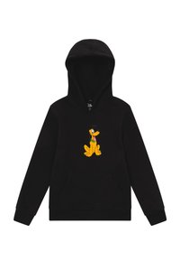 Felpa nera con cappuccio e tasca frontale, caratterizzata da una grafica colorata di un cane dei cartoni. Tessuto morbido e casual con polsini a coste.
