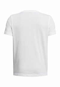 Camiseta de algodón blanca con mangas cortas, cuello redondo y una textura suave. La parte trasera es lisa, sin logotipos ni patrones visibles.