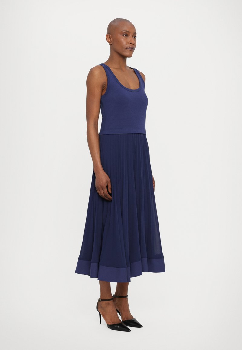 open lace back dress Ruched Bust Pleated Asymmetrical Hem Solid Dress