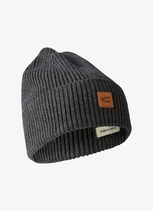 Grijze geribbelde beanie gemaakt van katoen. Voorzien van een omvouwbare rand en een leren logo-patch. Zachte textuur met een strakke pasvorm.