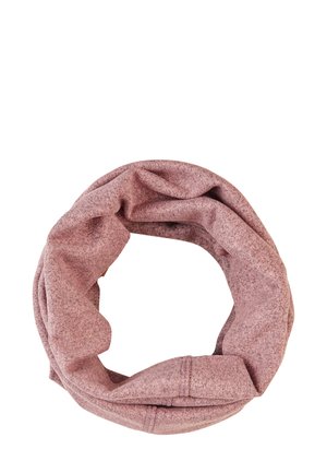 Rosa Loop-Schal aus weichem, strukturiertem Stoff. Verfügt über ein durchgängiges Design mit subtilen Farbvariationen und einem nahtlosen Finish.