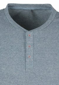 Blauwe gestreepte henley-shirt met een ronde halslijn, een vijf knopen tellende sluiting en contrasterende knoopkleur. Zachte stofstructuur door het hele shirt.