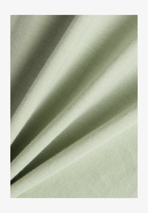 Hellgrüner Stoff mit glatter Textur, der weiche Falten und eine gleichmäßige, gleichbleibende Webart aufweist. Keine auffälligen Muster oder Akzente.