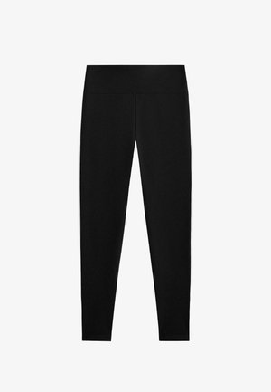 Čierne legíny vyrobené z elastického materiálu, s vysokým pásom a hladkým, bezšvovým dizajnom, vhodné na rôzne aktivity.