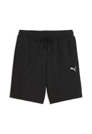 Czarne casualowe szorty z elastycznym paskiem i troczkiem, kieszeniami po bokach oraz białym logo Puma na prawej nodze.