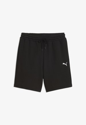 Zwarte casual shorts met elastische tailleband en trekkoord, zijzakken en wit Puma-logo op het rechterbeen.
