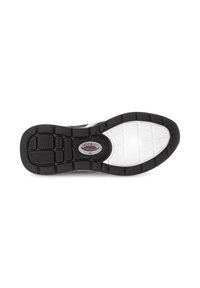Zwart-witte sportairsool met een gestructureerd rubberen grippatroon, voorzien van een ronde logo en hexagonale uitsparingen voor grip.