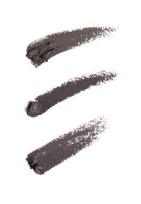 Crema grigia in tre tratti orizzontali di spessore variabile, che mostrano una texture liscia e una leggera lucentezza su uno sfondo bianco.