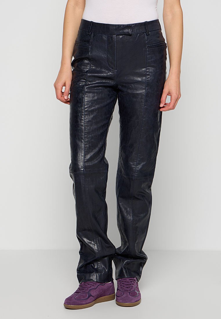 REMAIN Leren broek donkerblauw