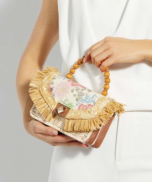 Dune London, DUNE BLOOMS BEADED HANDLE EMBELLISHED CROSS BODY BAG - Sac bandoulière - multi raffia