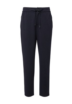 Schwarze, schmal zulaufende Jogginghosen mit elastischem Bund, Kordelzug und seitlichen Reißverschlusstaschen.