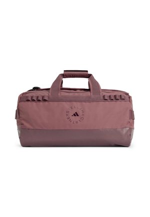 Borsa da palestra rettangolare in viola tenue con doppi manici, dettagli cuciti e logo circolare con i nomi Adidas e Stella McCartney.