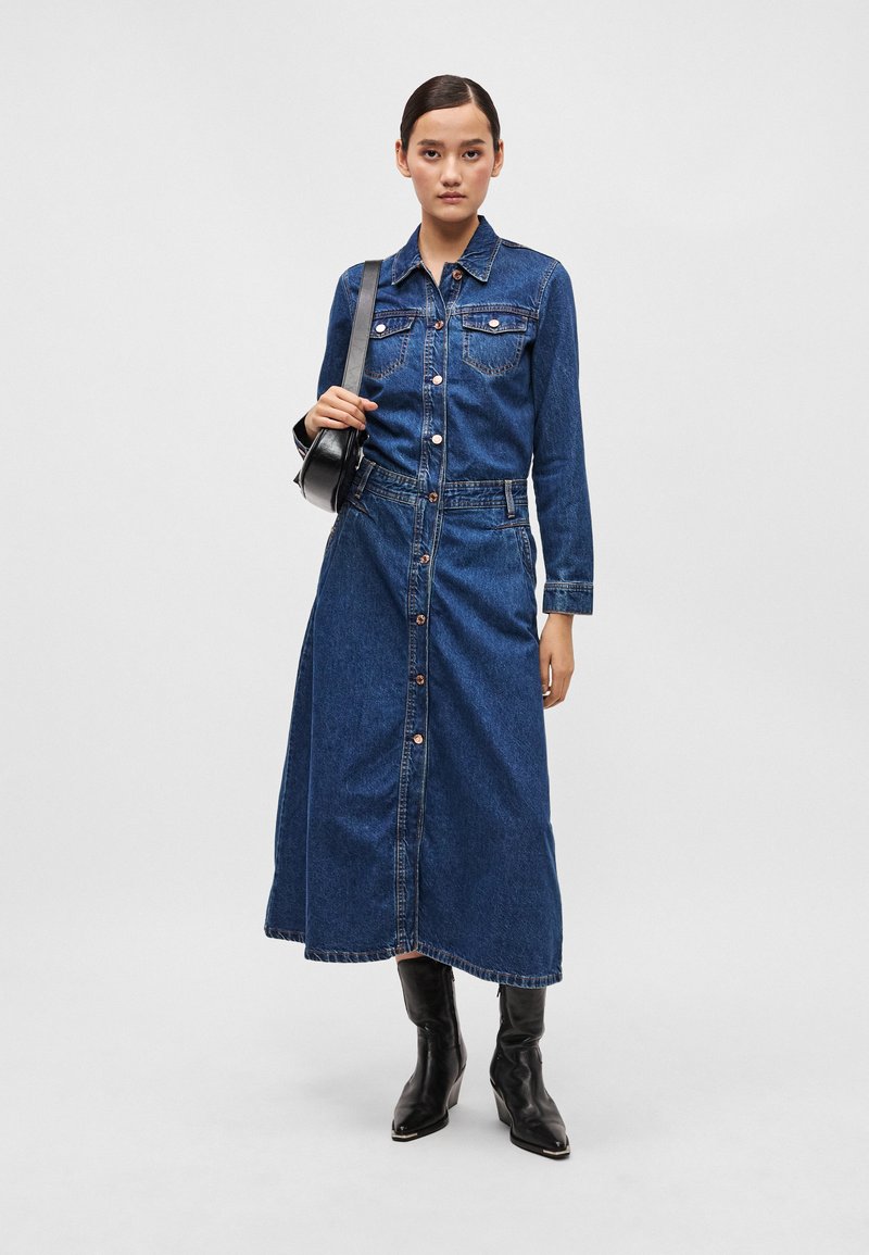 a line dress denim That Girl Mini - Denim, Medium | Hazel and Olive The round neckline sits Gap Denim Long Sleeve SID-D26420 Size:dropshipping_26