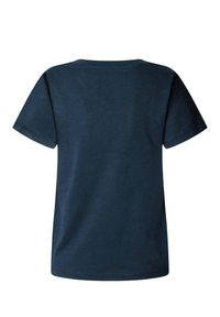 T-shirt blu navy a maniche corte con scollo rotondo e una superficie liscia, mostrato da dietro, con un design semplice e privo di decorazioni.