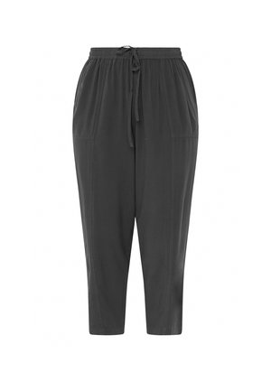 Pantaloni casual neri a gamba stretta con girovita elasticizzato e coulisse frontale, dotati di tasche laterali e taglio alla caviglia.