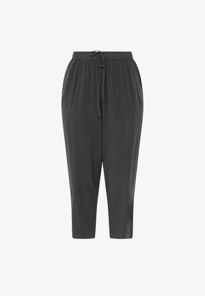 Zwarte taps toelopende casual broek met elastische tailleband en voorkant trekkoord, met zijzakken en enkelhoge lengte.
